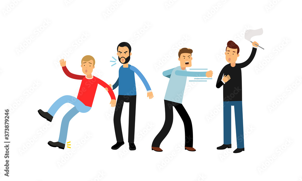 Warring Males Fighting and Yelling at Each Other Vector Illustration Set Warring Males Fighting and Yelling at Each Other Vector Illustration Set