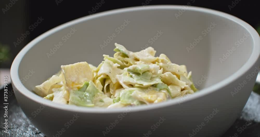 Making Salad Ingredients Being Dropped Added Slow Motion Close Up Making Salad Ingredients Being Dropped Added Slow Motion Close Up