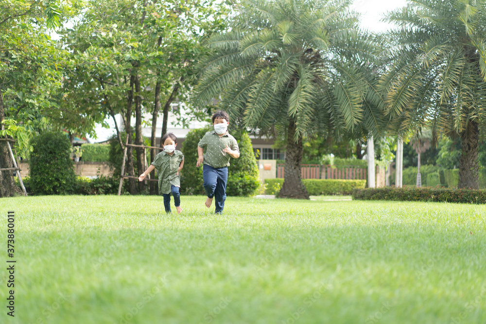 3 brothers are running and playing in the garden. 3 brothers are running and playing in the garden.