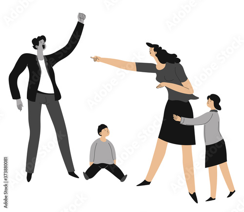 Violence at home, quarreling parents and kids vector