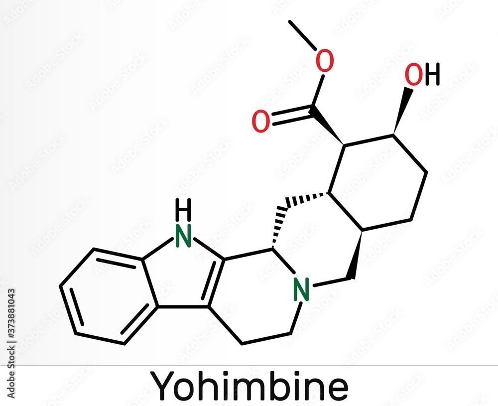 ภาพประกอบสต็อก Yohimbine, yohimbe , quebrachine molecule. It is