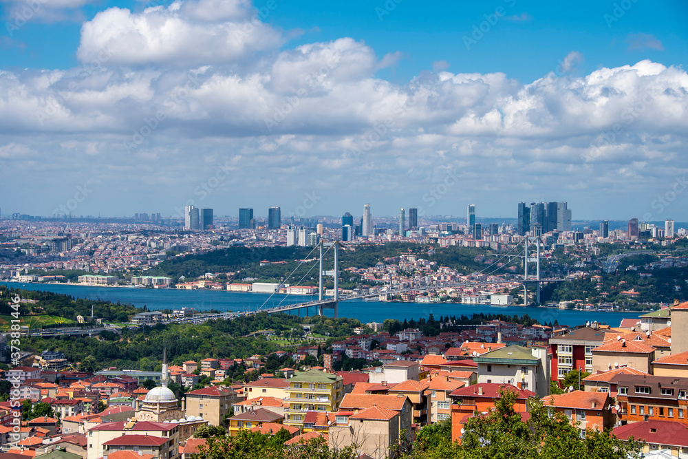 July 15 Martyrs Bridge view from Camlica Hill in Istanbul