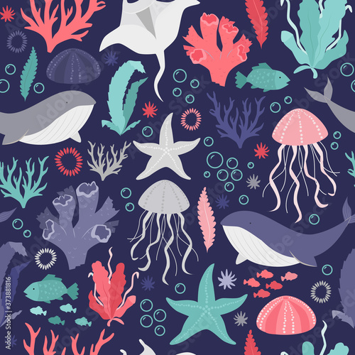 Pattern design for kids - under the sea. Vector illustration. Seamless pattern.    © ArtbyInez