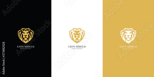 lion shield logo vector premium