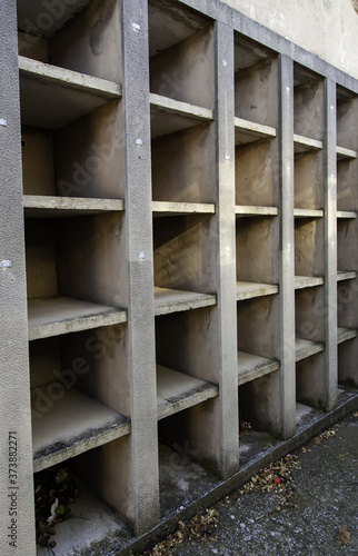 Empty niches in a cemetery