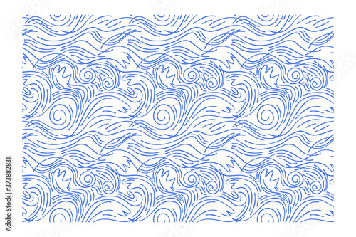 Seamless pattern with blue ink twisted lines waves.