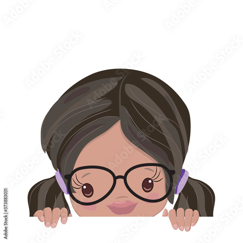 Peeking African American Little Girls Clipart. Kids Peeking Afro Girls Peekaboo Vector illustration