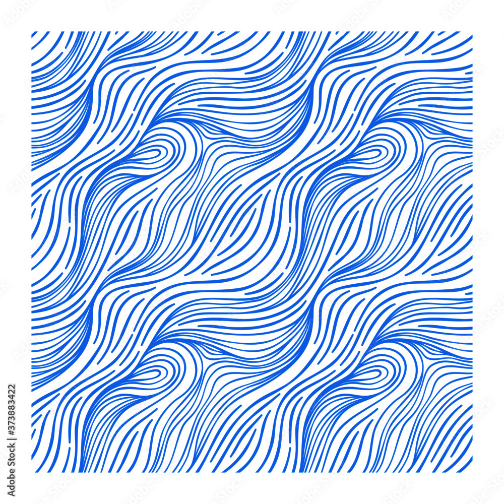 Fototapeta premium Seamless pattern with blue linear waves, hairs.