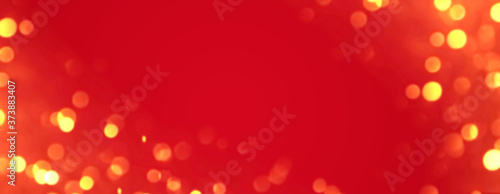 banner, christmas bokeh on red background, copy space