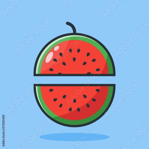 watermelon fruit illustration design halved