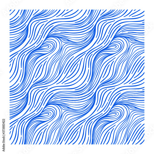 Seamless pattern with blue linear waves, hairs.