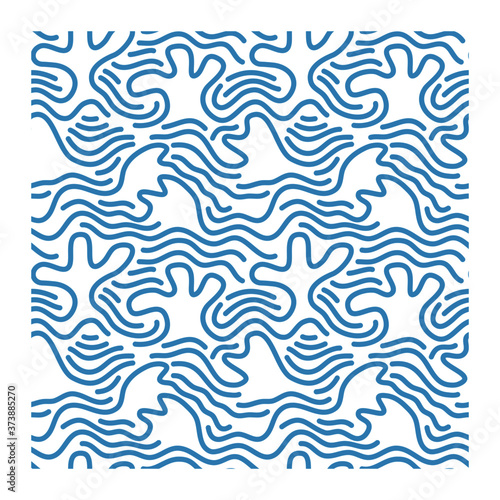 Seamless pattern of surging waves in a blue lines. Design for backdrops with sea, rivers or water texture.