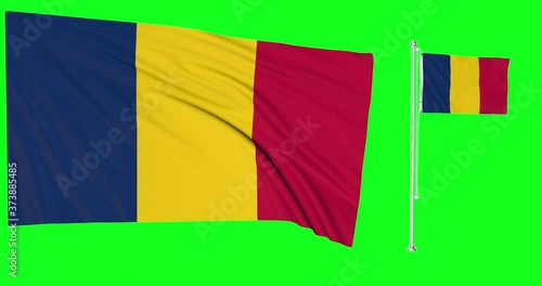 Green screen Chad two flags waving chadian flagpole animation 3d chroma key photo