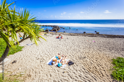 tropical beach scene, Grand’ Anse, Reunion island 