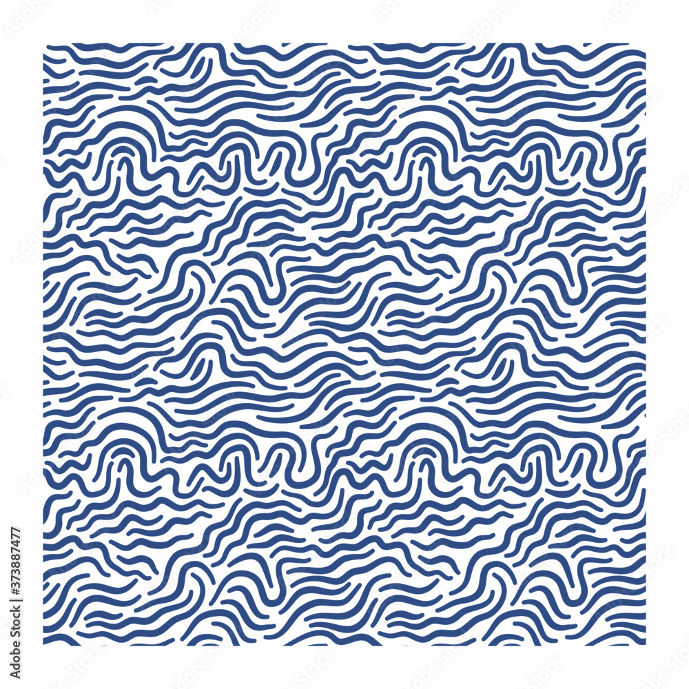Seamless pattern with blue ink lines waves.