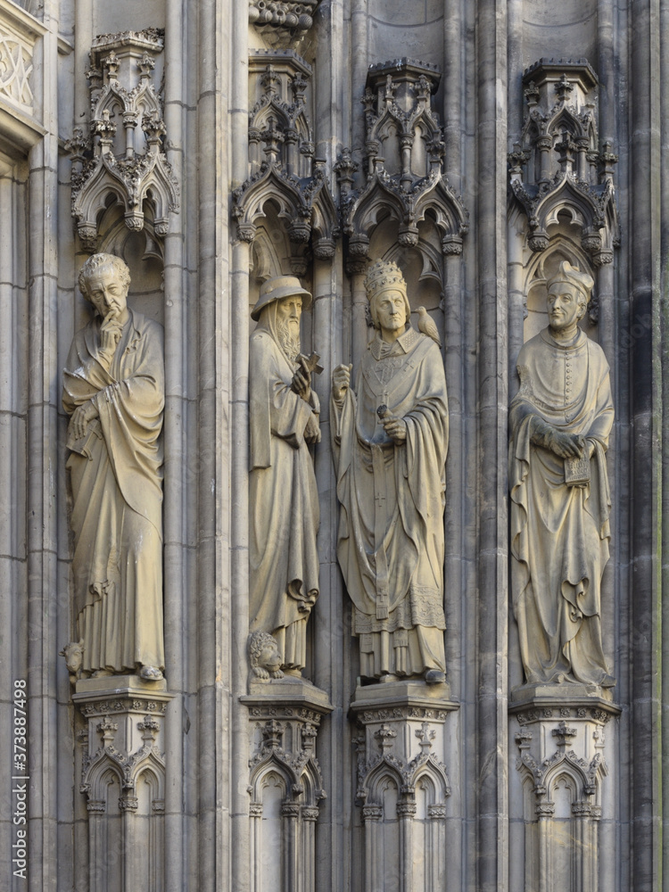 Münster - Figuren an der  St. Lambertikirche, Westportal, Nordrhein-Westfalen, Deutschland, Europa