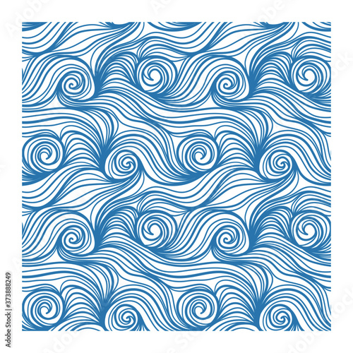 Seamless pattern with blue twisted lines waves.