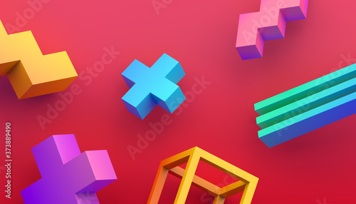 Abstract 3d render, modern background with geometric shapes, graphic design