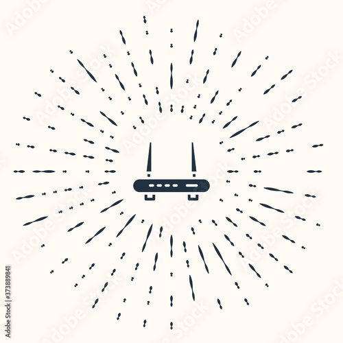 Grey Router and wi-fi signal icon isolated on beige background. Wireless ethernet modem router. Computer technology internet. Abstract circle random dots. Vector.