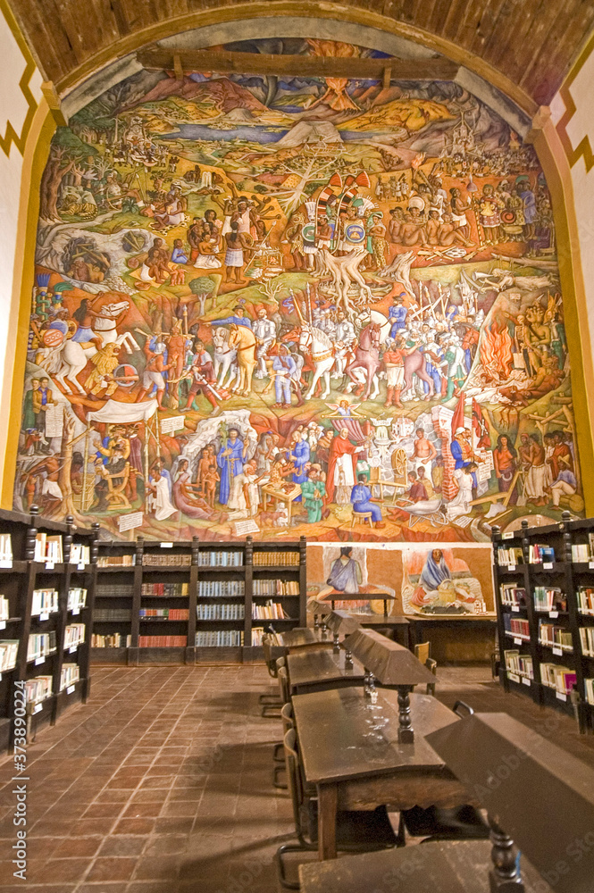 Frescos de Juan O´Gorman.Biblioteca Gertrudis Bocanegra-Iglesia de San Agustin (s.XVI). Pátzcuaro. Estado de Micchoacán.Mexico.