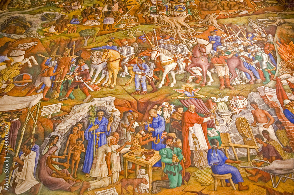 Frescos de Juan O´Gorman.Biblioteca Gertrudis Bocanegra-Iglesia de San Agustin (s.XVI). Pátzcuaro. Estado de Micchoacán.Mexico. Frescos de Juan O´Gorman.Biblioteca Gertrudis Bocanegra-Iglesia de San Agustin (s.XVI). Pátzcuaro. Estado de Micchoacán.Mexico.