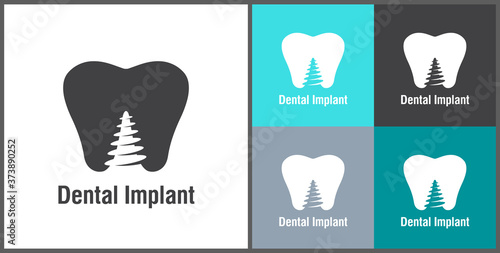 Logo badge in dentistry for installing an implant for a new tooth. Vector, illustration