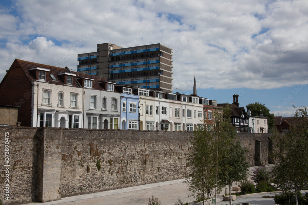 Houses on the Town Wall in Southampton, Hampshire in the United Kingdom