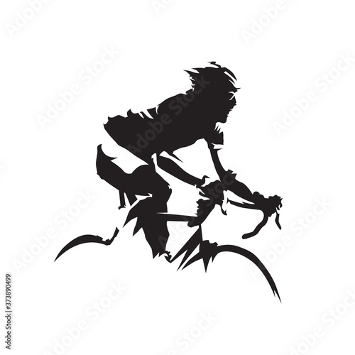 Cycling, road cyclist side view. Isolated vector silhouette. Biking logo