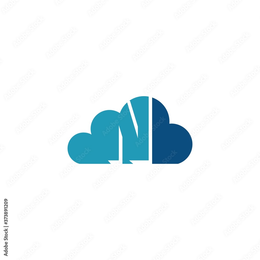 Cloud with letter N logo, icon flat and vector design template. The cloud logotype with text. Cloud with letter N logo, icon flat and vector design template. The cloud logotype with text.