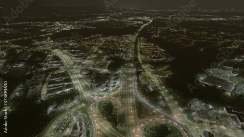 A huge flyover of the DC residential area late at night