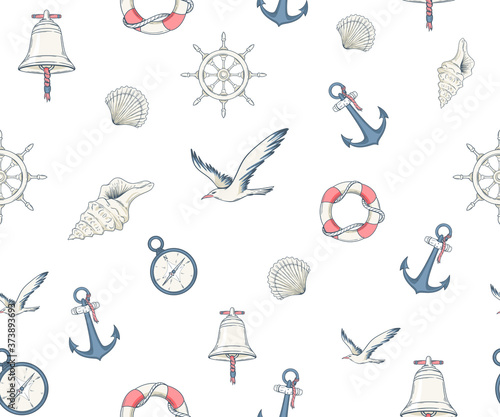 Seamless pattern with nautical equipment