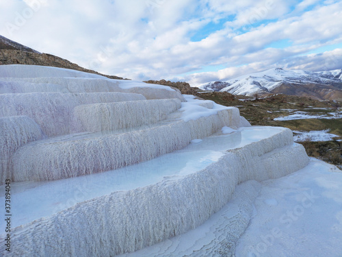 travertines, natural thermal water, health and nature view
