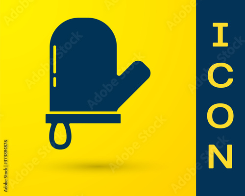 Blue Oven glove icon isolated on yellow background. Kitchen potholder sign. Cooking glove. Vector.