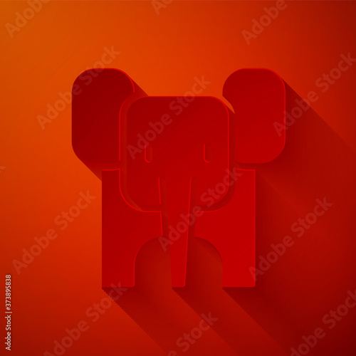 Paper cut Elephant icon isolated on red background. Paper art style. Vector.
