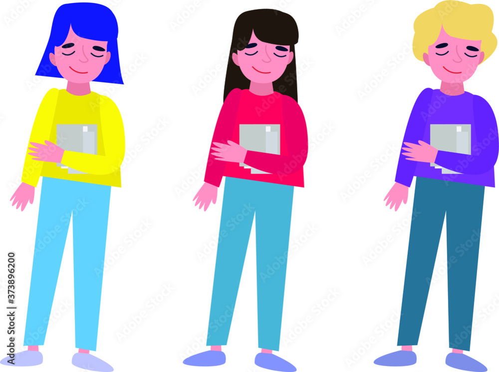 Obraz premium Set of vector characters, people with a book in their hands