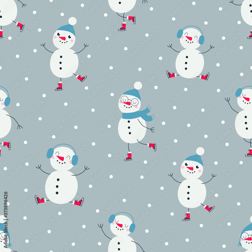 Christmas seamless pattern with cute snowmen. Christmas seamless pattern with cute snowmen.