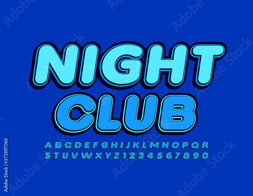 Vector blue banner Night Club. Modern 3D Font. Creative trendy Alphabet Letters and Numbers
