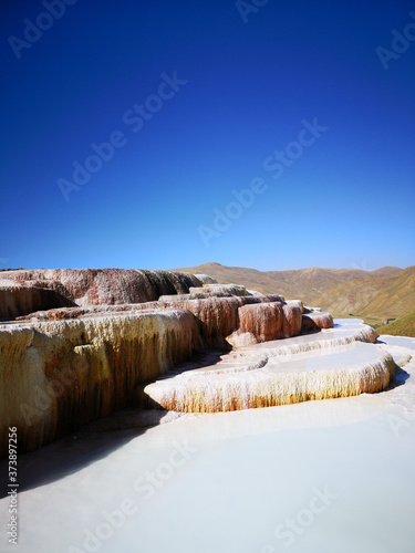 travertines, natural thermal water, health and nature view 