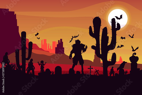 cemetery in the sun. The zombie apocalypse. Halloween. Vector. EPS10