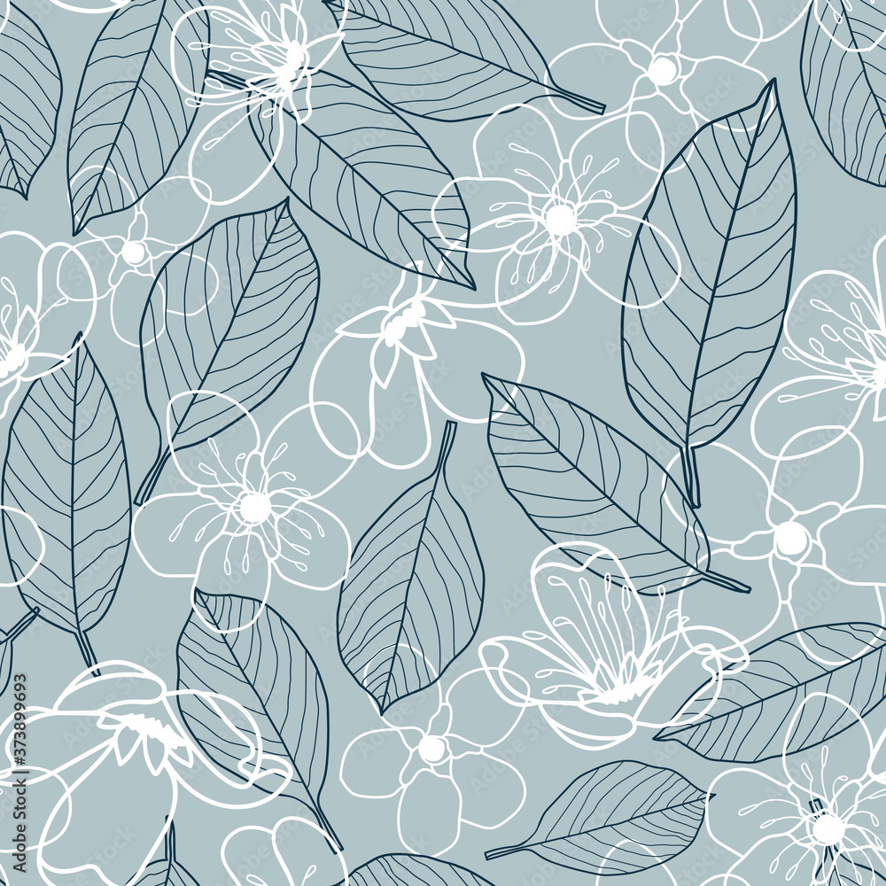 Vector white grey flowers leaves seamless pattern Vector white grey flowers leaves seamless pattern