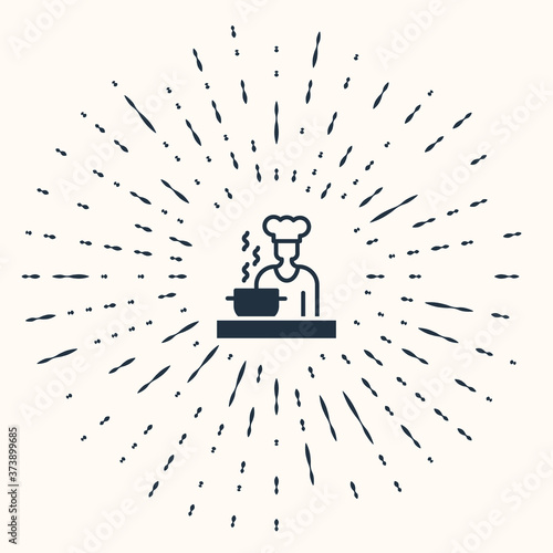 Grey Spanish cook icon isolated on beige background. Abstract circle random dots. Vector.