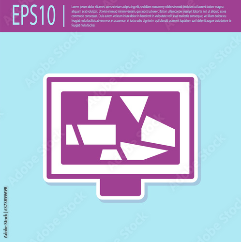 Retro purple Picture art icon isolated on turquoise background. Vector.