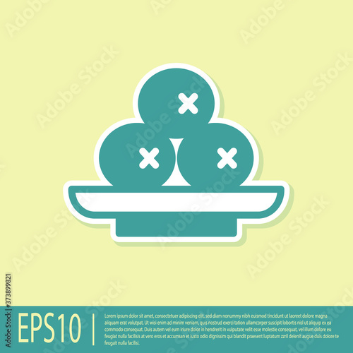 Green Olives on plate icon isolated on yellow background. Vector.