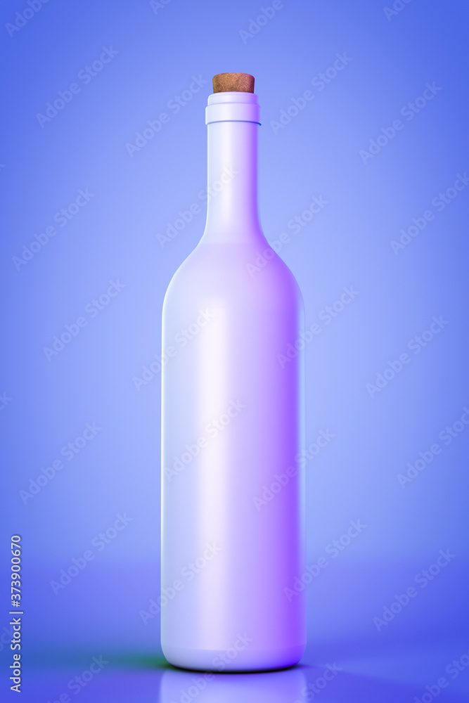 Decorative blue wine bottle with cork. Blue background. Decorative blue wine bottle with cork. Blue background.