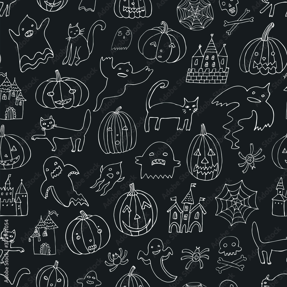 Halloween seamless vector hand drawn doodle pattern