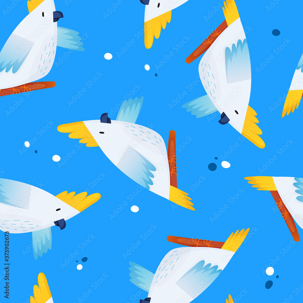 Cockatoo parrots seamless patternin cartoon style. Cockatoo parrots seamless patternin cartoon style.