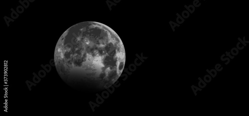 Vector moon and stars background. Moonlight night sky with stars. View lunar phase in space. Earth's moon glowing. Full Moon, supermoon, sar, blue maan, half moon, new moon. Moon shines through the tr