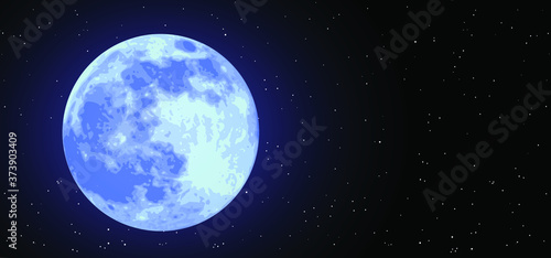 Vector moon and stars background. Moonlight night sky with stars. View lunar phase in space. Earth's moon glowing. Full Moon, supermoon, sar, blue maan, half moon, new moon. Moon shines through the tr