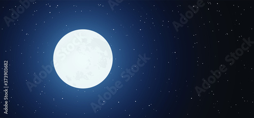 Vector moon and stars background. Moonlight night sky with stars. View lunar phase in space. Earth's moon glowing. Full Moon, supermoon, sar, blue maan, half moon, new moon. Moon shines through the tr