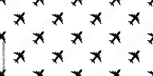 Black plane isolated on a white background. Seamless pattern